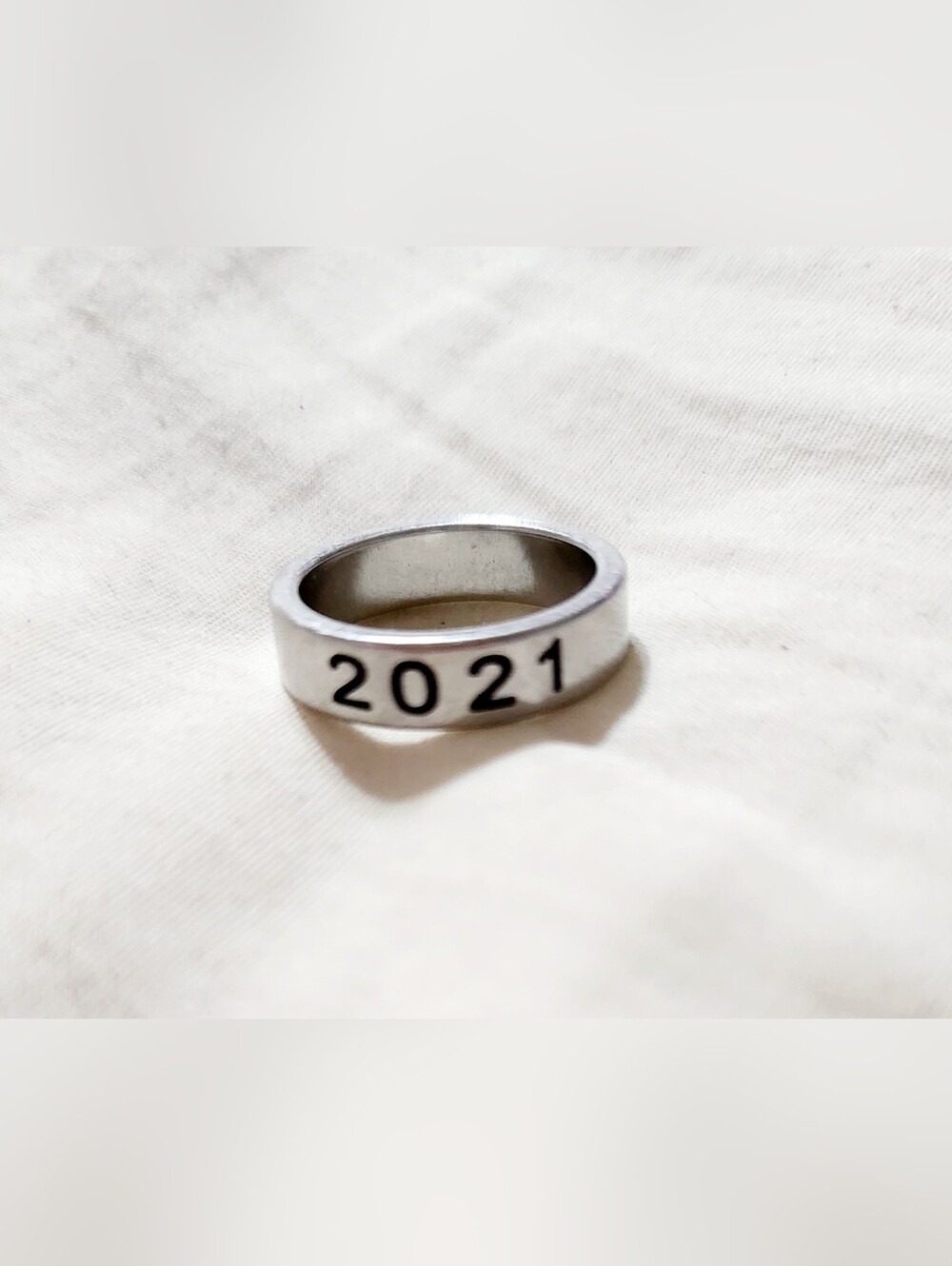 2021 Engraved Silver Band Ring - Women's Stainless Steel Fashion Ring